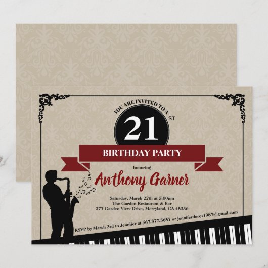 21e verjaardagsfeestdag: uitnodiging voor Jazz-muz (Voorkant / Achterkant)