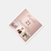 21e verjaardagsfeestje aangepaste foto roos gouden servet (Hoek)