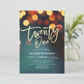 21e verjaardagsfeestje Blauwgroen gouden bokeh str Kaart (Staand voorkant)