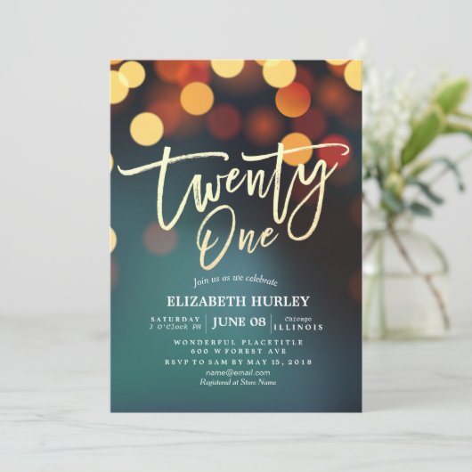 21e verjaardagsfeestje Blauwgroen gouden bokeh str Kaart (Staand voorkant)