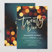 21e verjaardagsfeestje Blauwgroen gouden bokeh str Kaart (Voorkant / Achterkant)