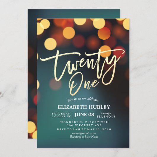 21e verjaardagsfeestje Blauwgroen gouden bokeh str Kaart (Voorkant / Achterkant)