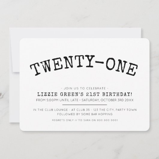21E verjaardagsfeestje eenvoudig modern minimaal z Kaart (Voorkant)