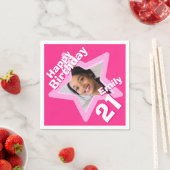 21e verjaardagsfeestje foto ster hete roze servett servet (Insitu)