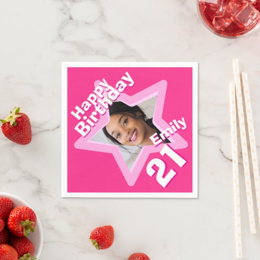 21e verjaardagsfeestje foto ster hete roze servett servet (Insitu)