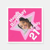 21e verjaardagsfeestje foto ster hete roze servett servet (Voorkant)