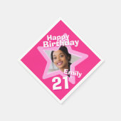 21e verjaardagsfeestje foto ster hete roze servett servet (Hoek)