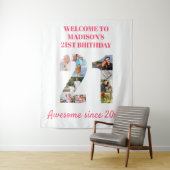 21e verjaardagsfeestje fotocollage achtergrond roz wandkleed (In situ)