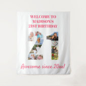 21e verjaardagsfeestje fotocollage achtergrond roz wandkleed (Voorkant)