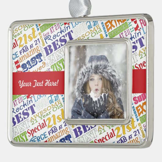 21e verjaardagsfeestje gepersonaliseerde geschenke verzilverd omlijst ornament (Links)