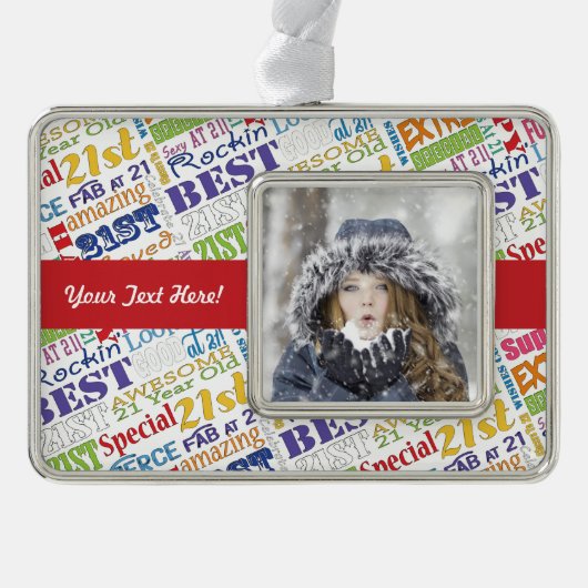 21e verjaardagsfeestje gepersonaliseerde geschenke verzilverd omlijst ornament (Voorkant)
