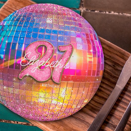 21e verjaardagsfeestje Gouden Roze Glitter Disco B Papieren Bordje