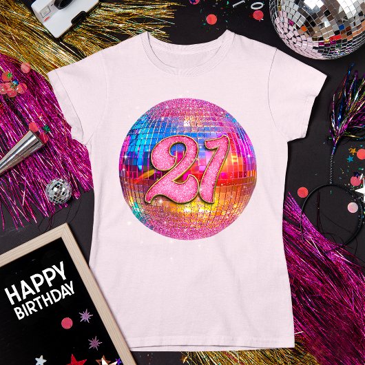 21e verjaardagsfeestje Gouden Roze Glitter Disco B T-shirt