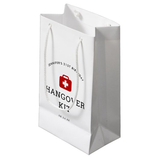 21e verjaardagsfeestje Hangover Recovery Kit Klein Cadeauzakje (Voorkant Gekanteld)