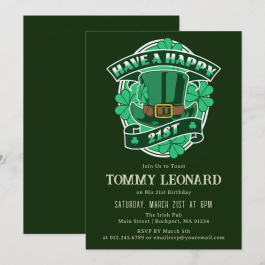 21e verjaardagsfeestje Leprechaun Pet Shamrock Ier Kaart (Voorkant / Achterkant)