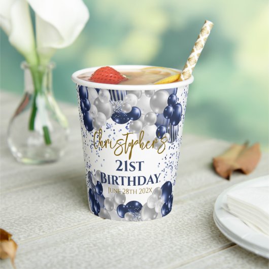 21e verjaardagsfeestje marineballonnen papieren bekers (Insitu)
