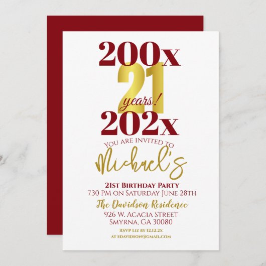21e verjaardagsfeestje Modern Kaart (Voorkant / Achterkant)