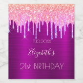 21e verjaardagsfeestje paarse glitter roze wijn etiket (Enkel label)