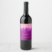 21e verjaardagsfeestje paarse glitter roze wijn etiket (Voorkant)