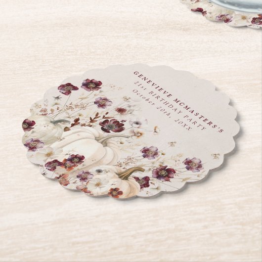 21e verjaardagsfeestje pompoen Wildflower Custom Kartonnen Onderzetters (Gekanteld)