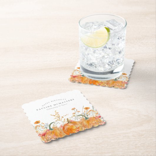 21e verjaardagsfeestje pompoen Wildflower Custom Kartonnen Onderzetters (Insitu)