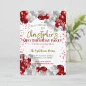 21e verjaardagsfeestje rode ballonnen kaart (Staand voorkant)