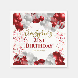 21e verjaardagsfeestje rode ballonnen servet