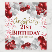 21e verjaardagsfeestje rode ballonnen wijn etiket (Enkel label)