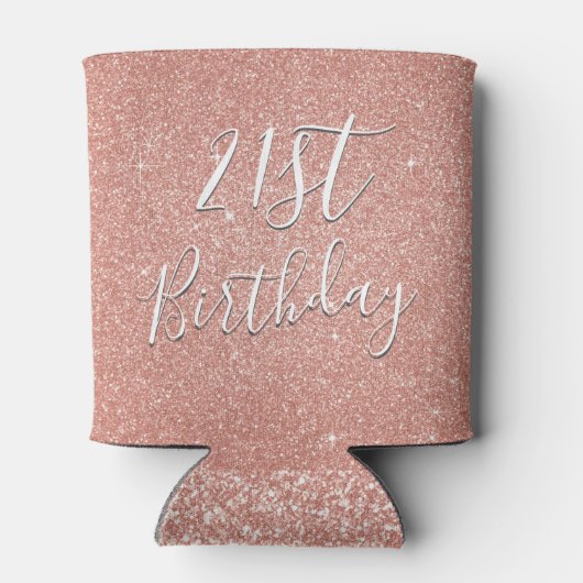 21e verjaardagsfeestje Roos gouden blush roze glit Blikjeskoeler (Achterkant)
