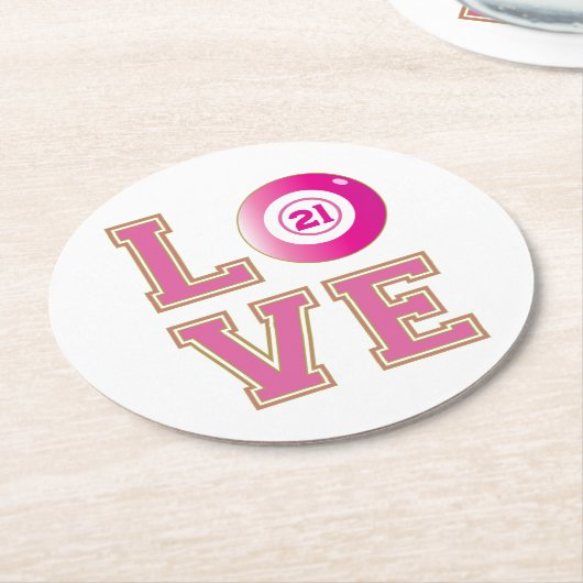 21e verjaardagsfeestje roze bingobal gepersonalise ronde kartonnen onderzetter (Gebogen)