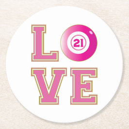 21e verjaardagsfeestje roze bingobal gepersonalise ronde kartonnen onderzetter