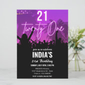 21e verjaardagsfeestje roze neon uitnodiging (Staand voorkant)
