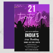 21e verjaardagsfeestje roze neon uitnodiging (Voorkant / Achterkant)