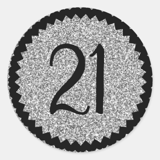 21e verjaardagsfeestje Silver Glitter Classic Ronde Sticker (Voorkant)