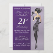 21e Verjaardagsfeestje voor Meisjes - Paars Kaart (Voorkant)