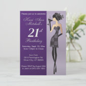 21e Verjaardagsfeestje voor Meisjes - Paars Kaart (Staand voorkant)