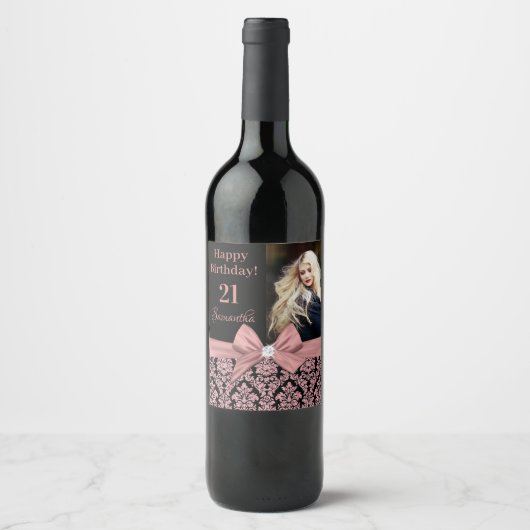 21e verjaardagsfeestje wijnfles label wijn etiket (Voorkant)