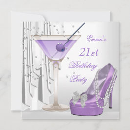 21e verjaardagsfeestje Witte Lilac Martini Parel S Kaart