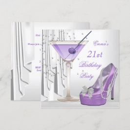 21e verjaardagsfeestje Witte Lilac Martini Parel S Kaart