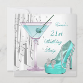 21e Verjaardagsfeestje Witte Teal Martini Parel Sc Kaart