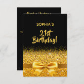 21e verjaardagsfeestje zwart gouden strik elegant kaart (Voorkant / Achterkant)