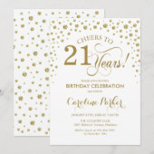 21e verjaardagsfeestuitnodiging - Gold White Kaart (Voorkant / Achterkant)
