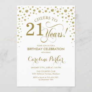 21e verjaardagsfeestuitnodiging - Gold White Kaart