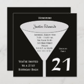 21e Verjaardagsfeestuitnodiging in het zwart Kaart (Voorkant / Achterkant)