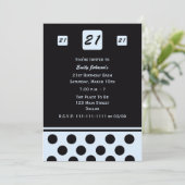 21e Verjaardagsfeestuitnodiging Modern 21 in blauw Kaart (Staand voorkant)