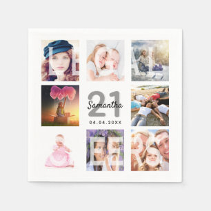 21e verjaardagsfoto collage kaste wit servet