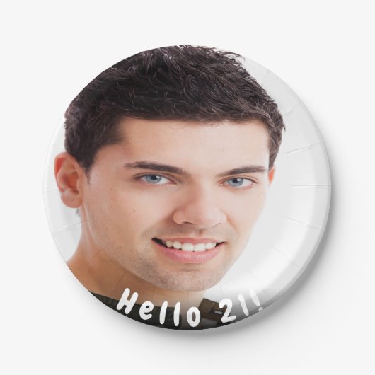 21e verjaardagsfoto hallo 21 jongens papieren bordje (Voorkant)