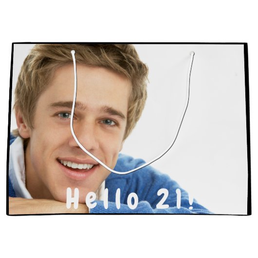 21e verjaardagsfoto hallo 21 man groot cadeauzakje (Voorkant)