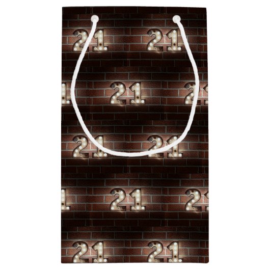 21e verjaardagsmarque lichten op baksteen klein cadeauzakje (Achterkant)