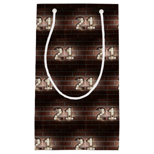 21e verjaardagsmarque lichten op baksteen klein cadeauzakje (Voorkant)